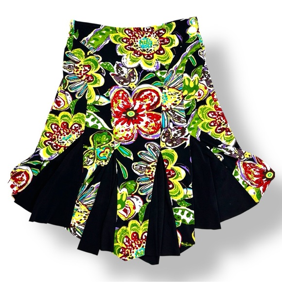 Bisou Bisou Tropical Floral High Low Skirt Elastic Waist Womens Size Large Hi-Lo - Picture 2 of 9
